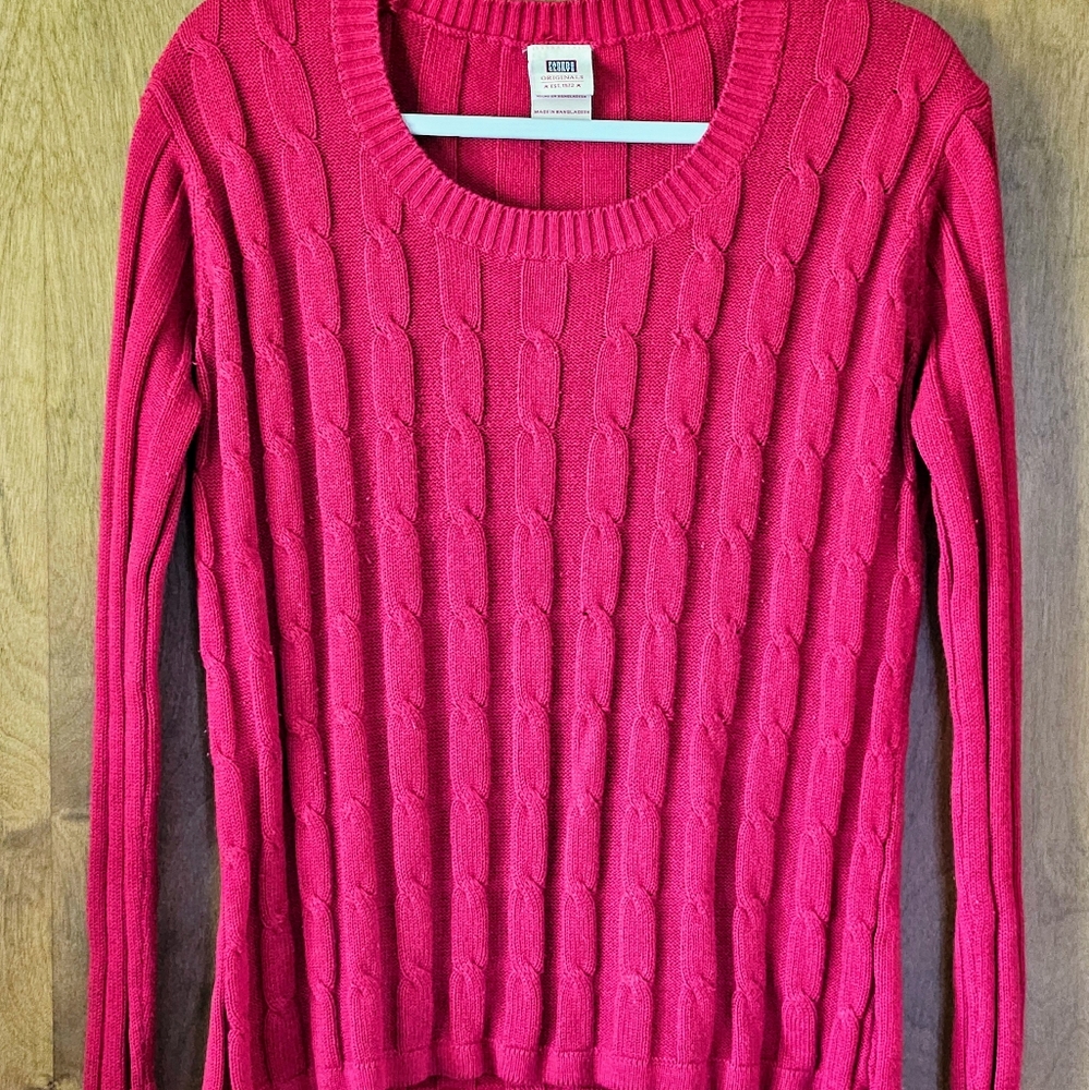 Faded Glory Crew Neck Cotton Acrylic Cable Knit Sweater Red Women's XL (16/18)